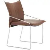 Pola Dining Chair in Brown Vegan Leather & Chrome (Set of 2)