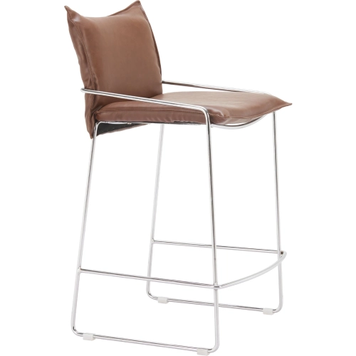 Pola Counter Stool in Brown Vegan Leather & Chrome