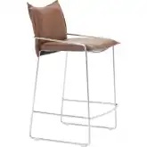 Pola Counter Stool in Brown Vegan Leather & Chrome