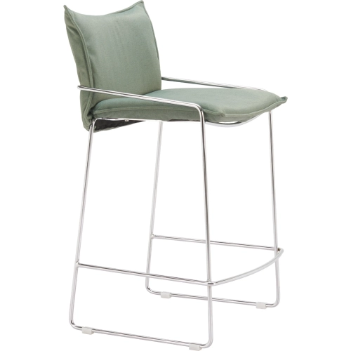 Pola Counter Stool in Green Fabric & Chrome