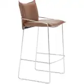 Pola Bar Stool in Brown Vegan Leather & Chrome