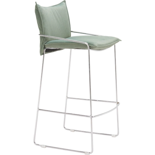 Pola Bar Stool in Green Fabric & Chrome
