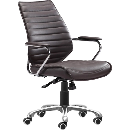 Enterprise Low Back Office Chair in Espresso Brown Leatherette & Chrome