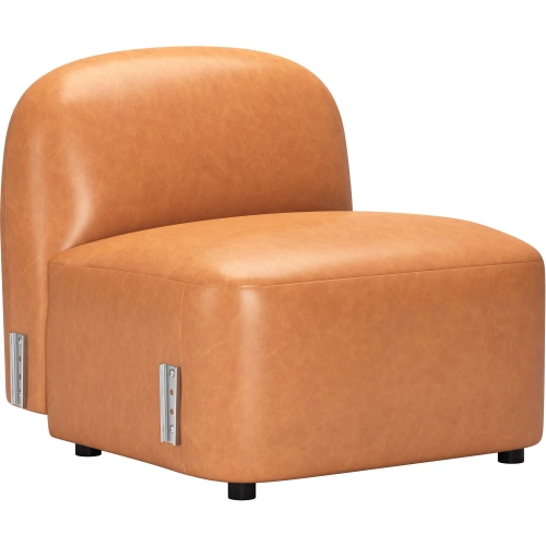 Cleo Sectional Sofa Unit Middle Chair in Brown Vegan Leather