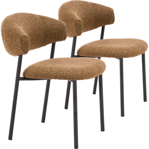 Seville Dining Chair in Brown Shearling Style Fabric & Black Metal (Set of 2)