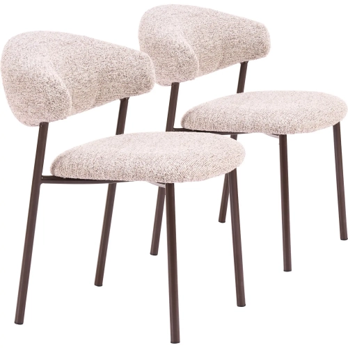 Seville Dining Chair in Beige Shearling Style Fabric & Brown Metal (Set of 2)