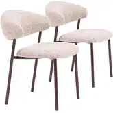 Seville Dining Chair in Beige Shearling Style Fabric & Brown Metal (Set of 2)
