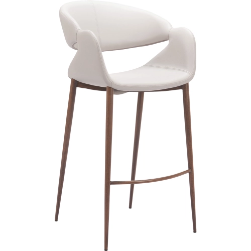 Limay Bar Stool in Beige Leatherette & Walnut Finish Wood (Set of 2)