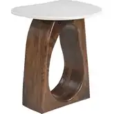 Vara Side Table in White Marble & Walnut Finish Mango Wood