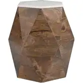 Bisel Side Table White Marble & Walnut Finish Mango Wood