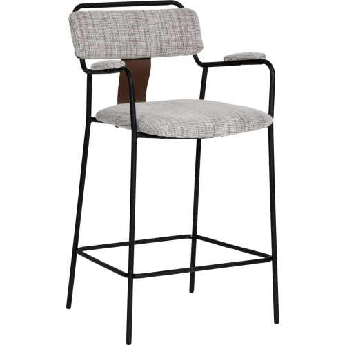 Couva Counter Stool in Gray Tweed Chenille Fabric, Leatherette & Black Steel (Set of 2)