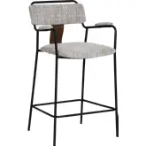 Couva Counter Stool in Gray Tweed Chenille Fabric, Leatherette & Black Steel (Set of 2)