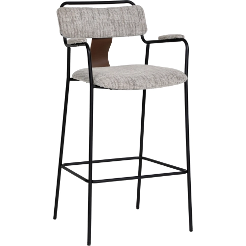 Couva Bar Stool in Gray Tweed Chenille Fabric, Leatherette & Black Steel (Set of 2)