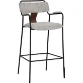 Couva Bar Stool in Gray Tweed Chenille Fabric, Leatherette & Black Steel (Set of 2)