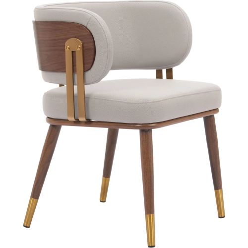 Brew Dining Chair in Beige Vegan Leather, Walnut Faux Wood Steel & Gold