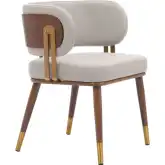 Brew Dining Chair in Beige Vegan Leather, Walnut Faux Wood Steel & Gold