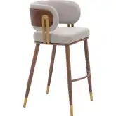 Brew Bar Stool in Beige Vegan Leather, Walnut Faux Wood Steel & Gold