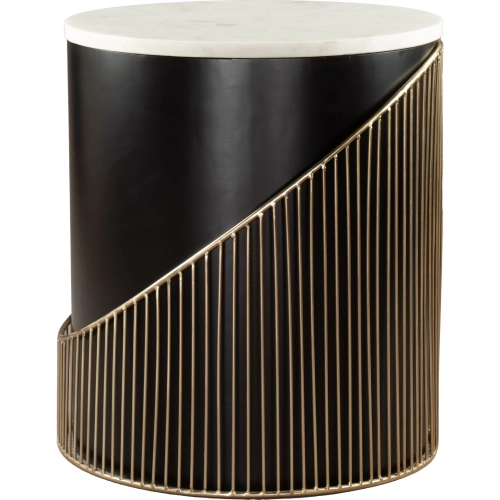 Tova Side Table in White Marble, Black & Brass