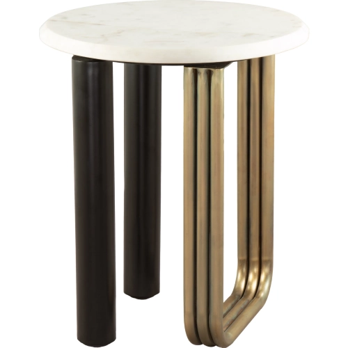 Elyn Side Table in White Marble, Black & Brass Iron