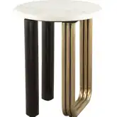 Elyn Side Table in White Marble, Black & Brass Iron