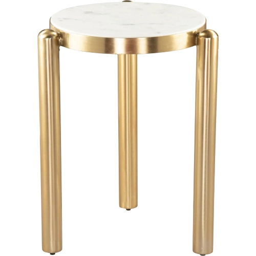 Noan Side Table in White Fabric & Gold Finish Iron