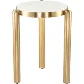 Noan Side Table in White Fabric & Gold Finish Iron