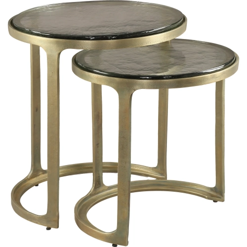 Tessa 2-Piece Nesting Table Set in Cast Glass & Brass Aluminum