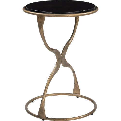 Tempus Side Table in Black Marble & Brass Iron