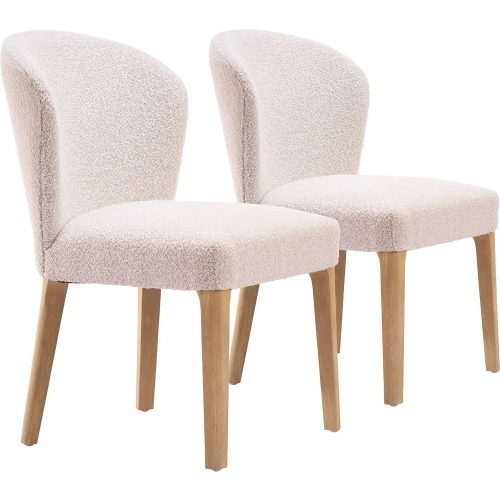Mondstein Dining Chair in Ivory Shearling Style Fabric & Wood (Set of 2)