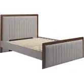 Somune Queen Bed in Channel Tufted Gray Fabric & Walnut Finish