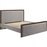 Somune King Bed in Channel Tufted Gray Fabric & Walnut Finish