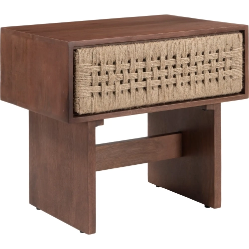 Amaria Nightstand in Walnut Finish Wood & Natural Jute