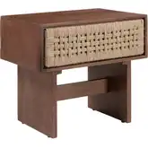 Amaria Nightstand in Walnut Finish Wood & Natural Jute