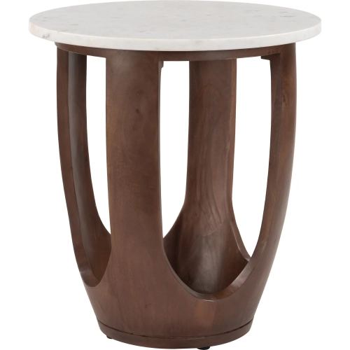 Vaan Side Table in White Marble & Walnut Finsih Mango Wood