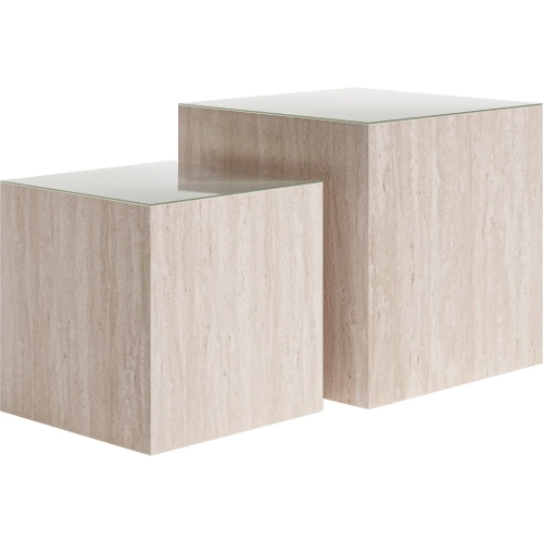 Cambro 2 Piece Coffee Table Set in Beige Faux Travertine & Tempered Glass