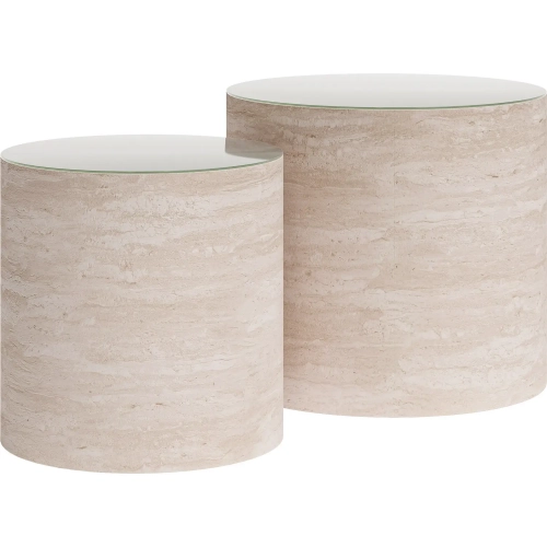Carzo 2 Piece Coffee Table Set in Beige Faux Travertine & Tempered Glass