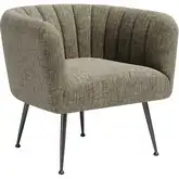 Deco Accent Chair in Channel Tufted Green Tweed Chenille Fabric