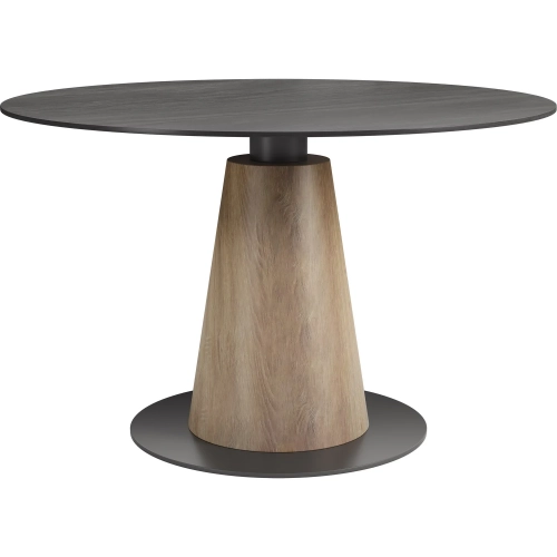 Reno Dining Table in Black Faux Stone & Walnut Finish MDF