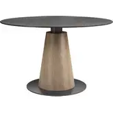 Reno Dining Table in Black Faux Stone & Walnut Finish MDF