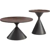Rosk 2-Piece Coffee Table in Set Walnut Faux Wood MDF & Black Steel