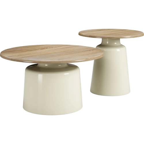 Lireen 2-Piece Coffee Table Set in MDF & Ivory Steel