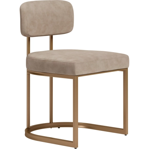 Velar Dining Chair in Beige Vegan Leather & Bronze Metal (Set of 2)