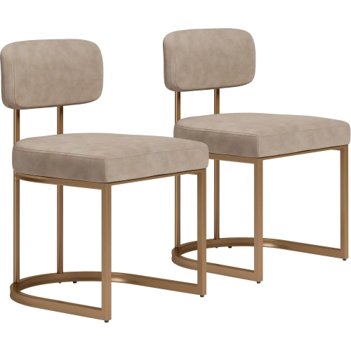 Velar Dining Chair in Beige Vegan Leather & Bronze Metal (Set of 2)