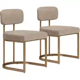 Velar Dining Chair in Beige Vegan Leather & Bronze Metal (Set of 2)