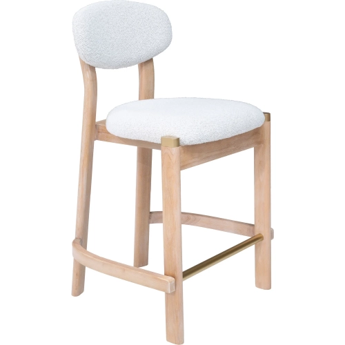 Rilou Counter Stool in White Shearling Like Fabric & Washed Wood (Set of 2)
