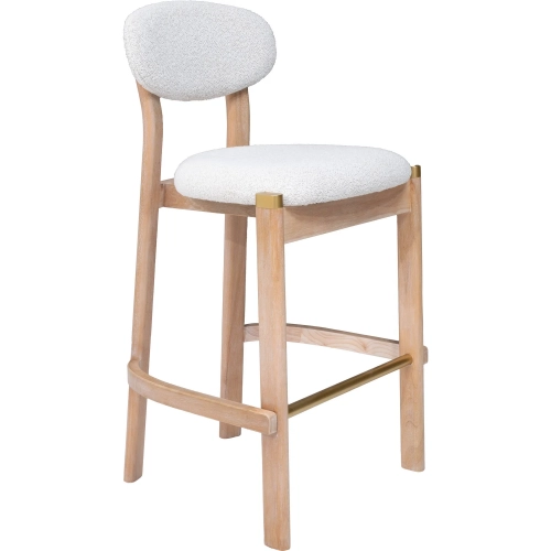 Rilou Bar Stool in White Shearling Like Fabric & Washed Wood (Set of 2)