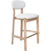 Rilou Bar Stool in White Shearling Like Fabric & Washed Wood (Set of 2)