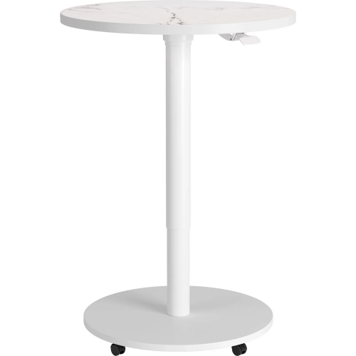 Mule 23.6" Round Adjustable Height Bar Table in White Faux Marble & Steel