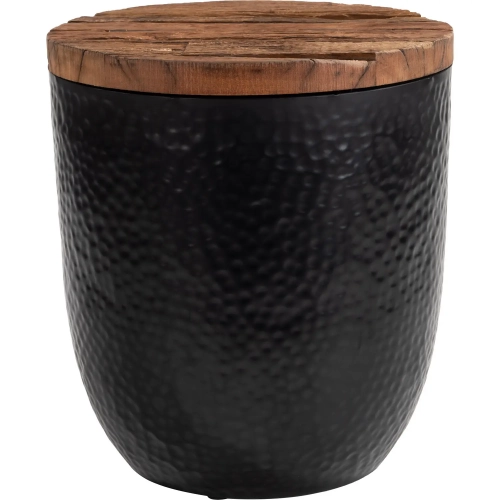 Duskan Storage Side Table in Natural Rustic Wood & Black Hammered Iron