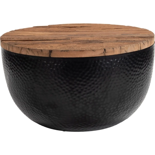 Duskan Storage Coffee Table in Natural Rustic Wood & Black Hammered Iron